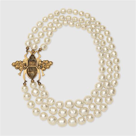 gucci bee necklace with pearl|Gucci choker necklaces.